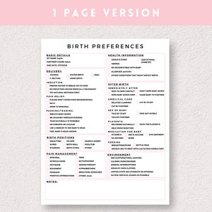 Birth Plan Template Editable Birth Plan Template Printable Birthing ...