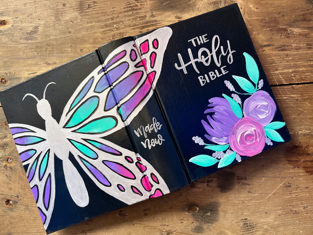 Bibble With Insect Hand Painted Butterfly Floral Bible - Etsy