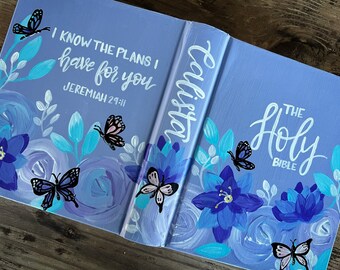 Hand painted floral and butterfly bible cover