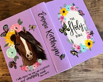 Hand painted bible personalized horse baptism gift