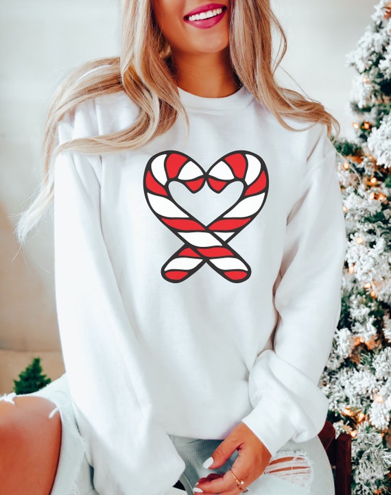 Candy Cane Heart Christmas Candy Cane Christmas Sweatshirt Christmas Crewneck Xmas Sweatshirt Winter Sweatshirt Cozy Sweatshirt Etsy