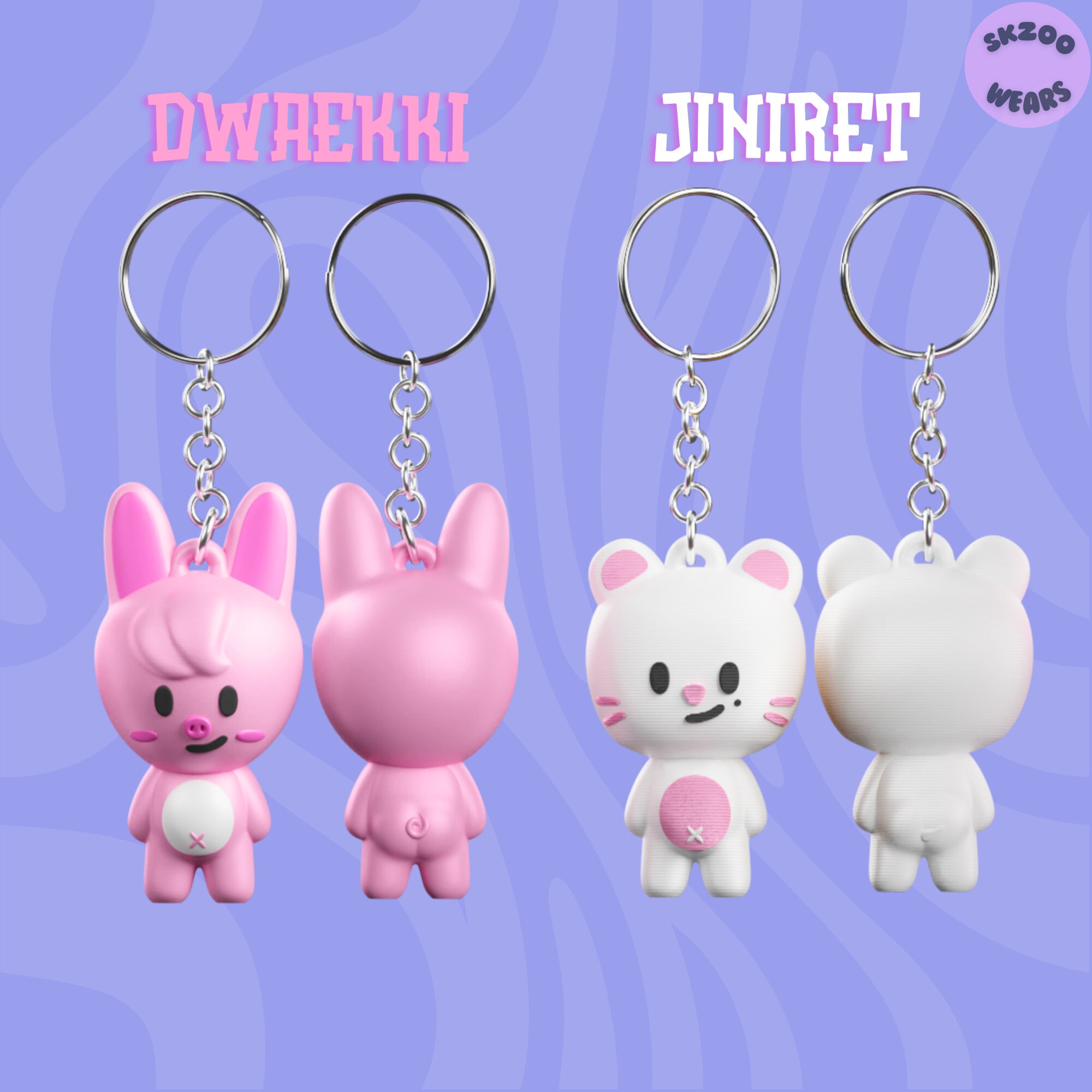 Skzooキーチェーン、Stray Kidsキーチェーン、3Dプリントキーリング