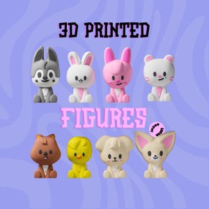 Skzoo Figures, Stray Kids Figure, 3D Printed SKZOO, Pilot Skzoo, Wolfchan, Bbokari, Leebit, Quokka, Dwaekki, Puppym, Foxiny, Jiniret