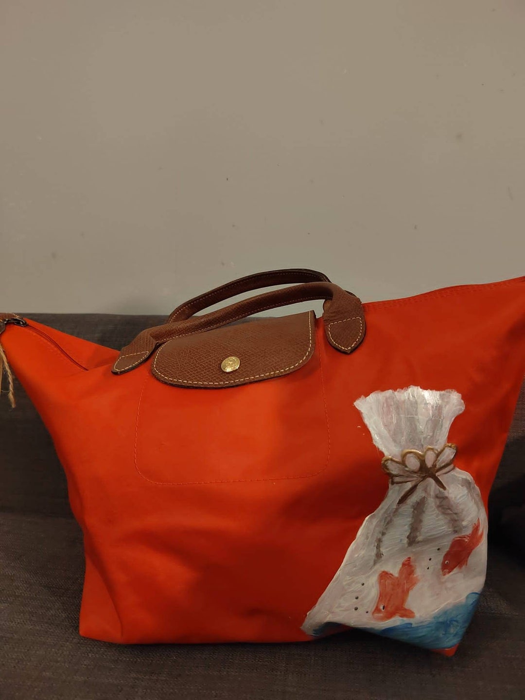 Orange Lepliage Longchamp Bag With Goldfish Design Preloved