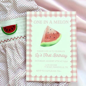 One in a Melon first birthday invitation, Watermelon Invitation, Watermelon Birthday Invitation, Unique first birthday