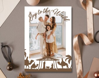 Christmas Photo Card, Minimal Classic Christmas Personalized Greeting Card,  Family Holiday Photo Card, Nativity Card