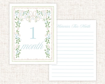 Watercolor Monthly Milestone Card Set, Heirloom Baby Keepsake, Baby Shower Gift, Watercolor Bow Crest, Monthly Cards