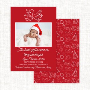 Faire-part de naissance toile de Noël, carte de Noël photo, Noël classique, carte de vœux grand millénaire, faire-part de naissance élégant