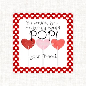 Lollipop Valentine, Sucker Valentine, Heart Candy Valentine, Watercolor Valentine, School Valentine Gift Tags, Kids / Preschool Valentines