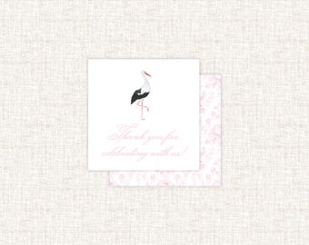 Classic Crest Monogram Baby Shower Invitation, Stork Baby Girl Shower invitation, Heirloom Watercolor Baby Shower Invite, Gift Favor Tags