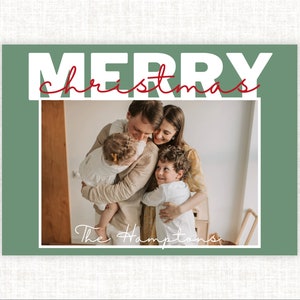 Merry Christmas Photo Card, Minimal Classic Christmas Personalized Greeting Card,  Family Holiday Photo Card, Modern Photo Holiday Card
