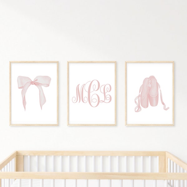Ballet Pointe Shoes Nursery prints, Heirloom Baby Keepsake, Baby Shower Gift, Watercolor Bow Nursery Prints, Baby Girl Classic Nursery Art