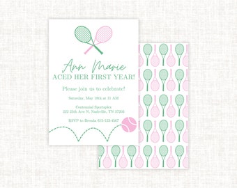Aced Her First Year Tennis First Birthday Invitation, Preppy Tennis Party Invite, Girl's Tennis Birthday Party, Tennis Birthday Party Invite