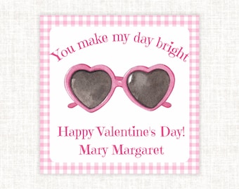 Pink Heart Sunglasses Valentine Gift Tags, Kids Classroom / Preschool Valentines