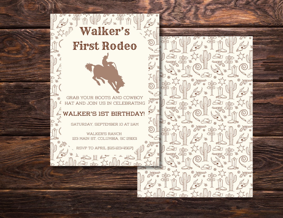 First Rodeo First Birthday Invitation, Cowboy Rodeo Invitation, Boy ...