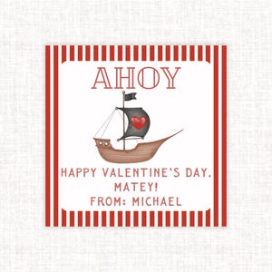 Pirate Ship Valentine, Ahoy Pirate Valentine, Boy Girl Valentine, School Valentine Gift Tags, Kids Preschool Valentines