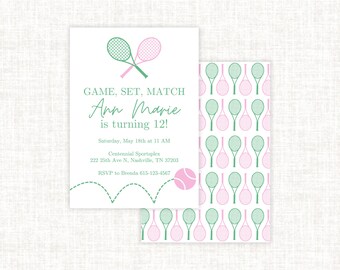 Game Set Match Pink Birthday Invitation, Preppy Tennis Party Invite, Girl's Tennis Birthday Party, Women's Tennis Birthday Party Invite