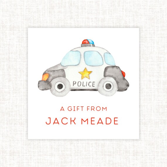 Personalized Police Car Enclosure Cards, Police Enclosure Cards, Boy Enclosure Cards, Watercolor Gift Tags, Personalized Cards