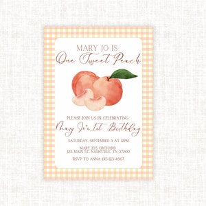One Sweet Peach Birthday invitation, Girl First Birthday Invitation, Watercolor Birthday Invite, Peach First Birthday, Georgia Peach Party