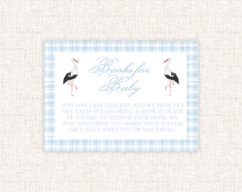 Classic Crest Monogram Baby Shower Invitation, Stork Baby Boy Shower invitation, Heirloom Watercolor Baby Shower Invite, Books for Baby Card