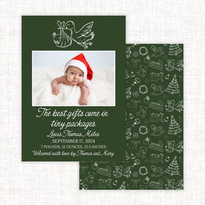 Faire-part de naissance en toile de Noël, carte de Noël avec photo, Noël classique, fête du grand millénaire, élégant faire-part de naissance, bébé garçon