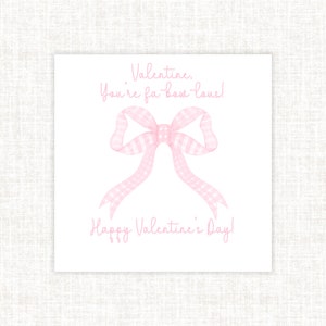 Fa-bow-lou Rosa Schleife Valentinsgruß, rosa karierter Valentinsgruß, Grandmillennial Valentinsgruß, Schule Valentinsgruß Geschenkanhänger, Kinder Vorschule Valentinsgrüße