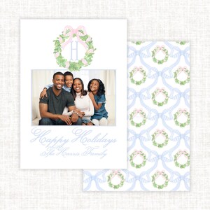 Traditional Personalized Holiday Photo Card, Watercolor Bows Christmas Card, Watercolor Monogram Christmas Card, Grandmillennial Holidays