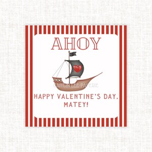 Pirate Ship Valentine, Ahoy Pirate Valentine, Boy Girl Valentine, School Valentine Gift Tags, Kids Preschool Valentines