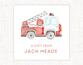 Personalized Fire Truck Enclosure Cards, Fire Engine Enclosure Cards, Boy Enclosure Cards, Watercolor Gift Tags, Personalized Cards