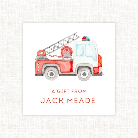 Personalized Fire Truck Enclosure Cards, Fire Engine Enclosure Cards, Boy Enclosure Cards, Watercolor Gift Tags, Personalized Cards