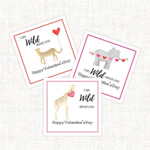 Wild Valentine, Zoo Animal Valentine, Safari Valentine, Watercolor Valentine, School Valentine Gift Tags, Kids / Preschool Valentines
