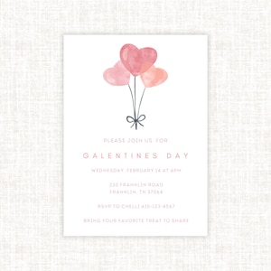 Galentine&#39;s Day Party Invitation, Valentine&#39;s party invite, Heart balloons party invitation, Girls night party invite