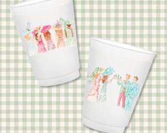 Horse Race Frost Flex Cups, Set of 8 16 oz Frosted Party Cups, Watercolor Horse Racing Party Cups, Preppy Equestrian Party Drinkware
