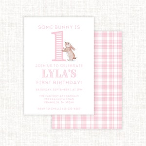 Bunny 1st Birthday Party Invitation, Bunny Party Invite, Pink Watercolor Party Invitation, Grandmillennial Party Invitation, First Birthday