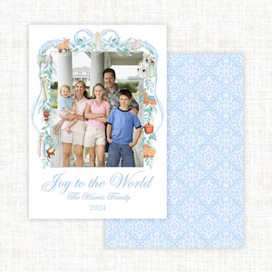 Aquarell Krippe Weihnachtsfotokarte, personalisierte Grußkarte, religiöse Weihnachtskarte, Grandmillennial traditionelles Weihnachten