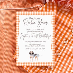 Rookie Year Birthday Invitation, Football Birthday, Orange and White Football Invitation, First Birthday Invite, One Year Down