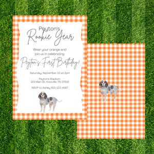 Rookie Year Birthday Invitation, Football Birthday, Orange and White Football Invitation, First Birthday Invite, One Year Down