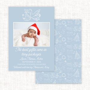 Faire-part de naissance en toile de Noël, carte de Noël avec photo, Noël classique, fête du grand millénaire, élégant faire-part de naissance, bébé garçon