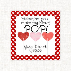 Lollipop Valentine, Sucker Valentine, Heart Candy Valentine, Watercolor Valentine, School Valentine Gift Tags, Kids / Preschool Valentines