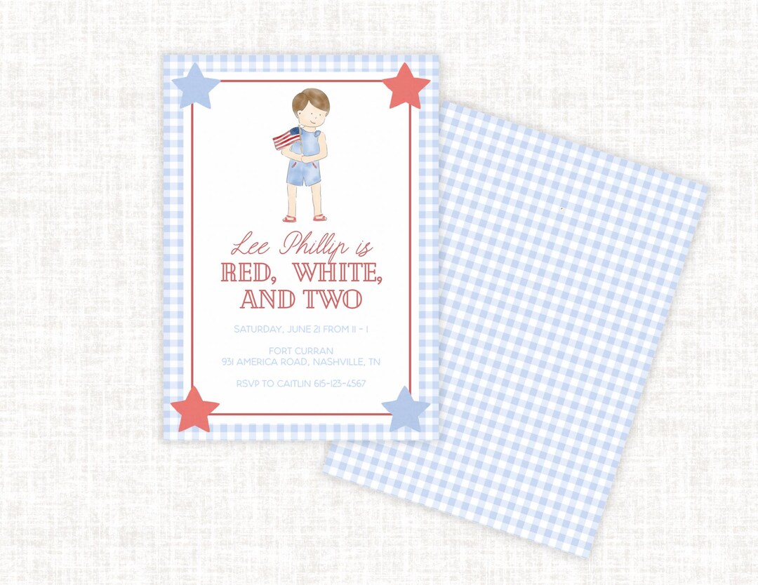Red White and Two Birthday Invitation, Patriotic Party Invite, 2nd ...