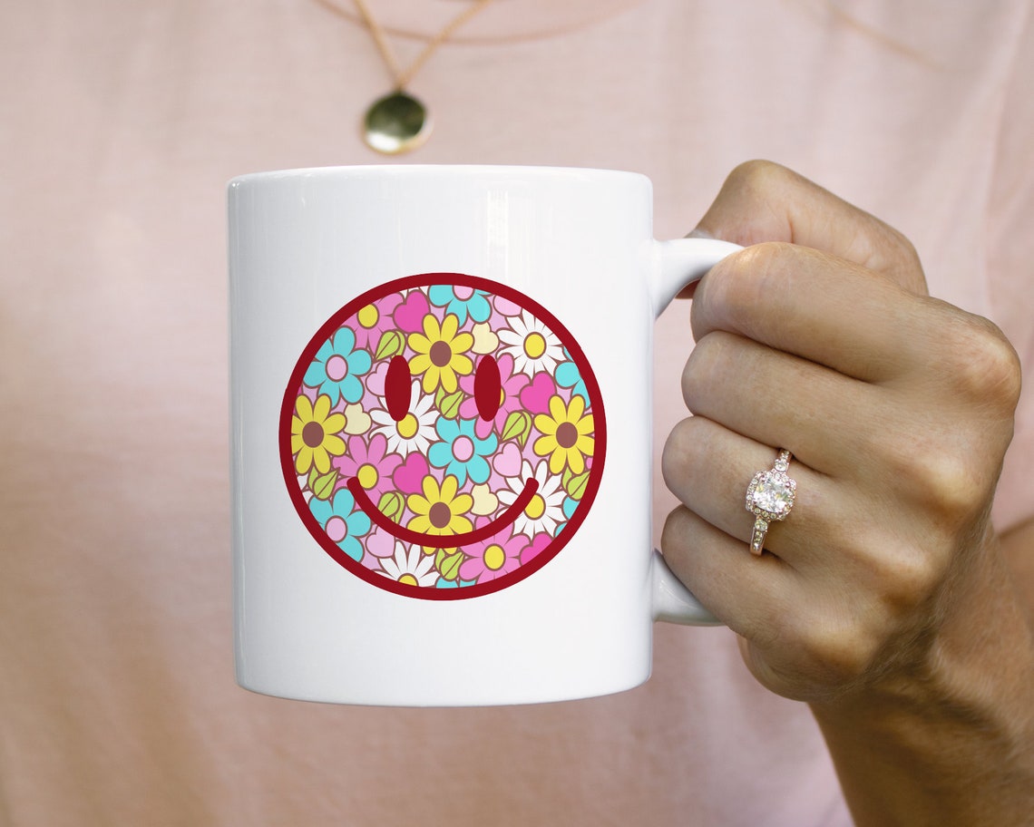Smiley Face With Flowers PNG Sublimation, Retro Boho Png, Retro Smile ...