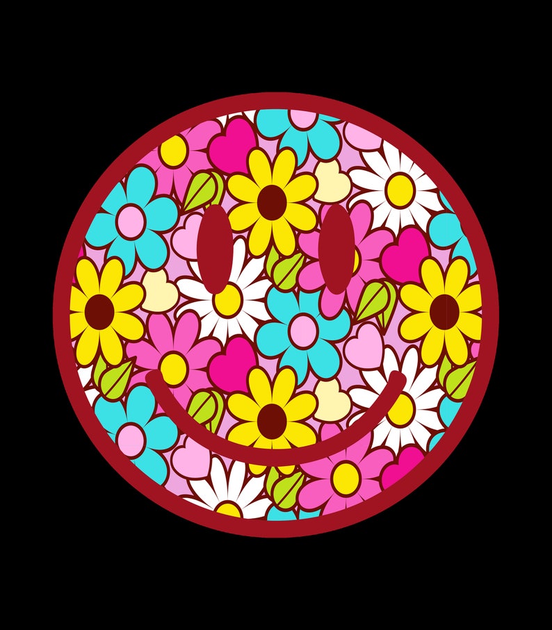 Smiley Face With Flowers PNG Sublimation, Retro Boho Png, Retro Smile ...