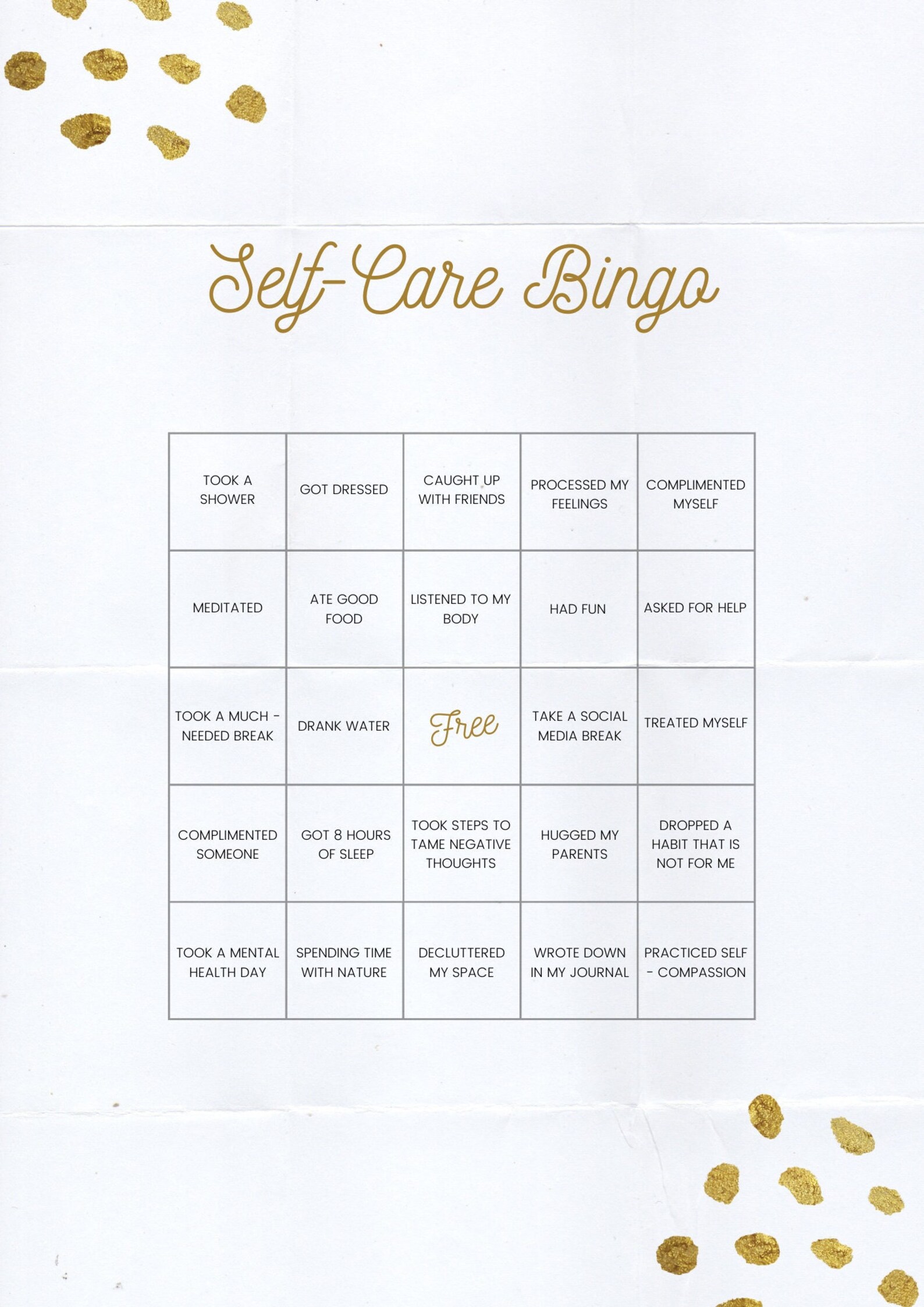 Self-care Bingo Download and Print - Etsy