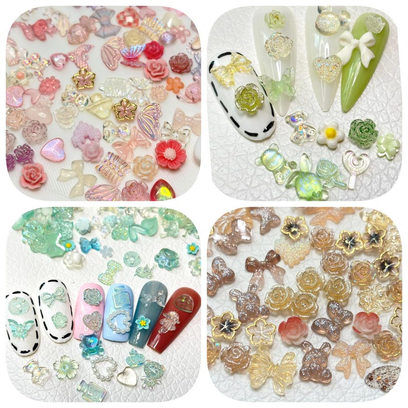 100pcs 3D Resin Nail Charms Nail Art Decoration Making Craft 4 in 1
