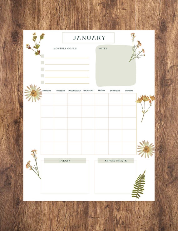 Planner Monthly Digital Planner PDF PNG DOWNLOAD Etsy