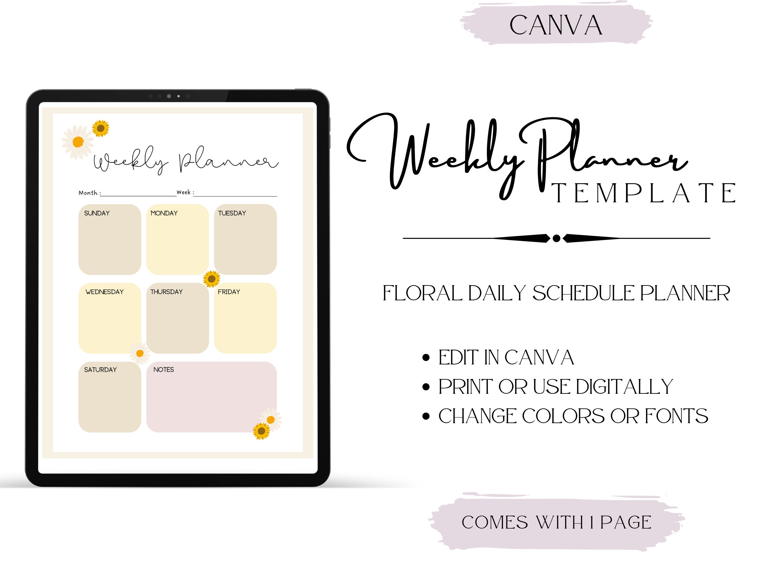 Daisy - Sunflower - Digital Daily Planner Template - Canva - Digital ...