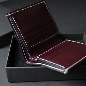 Cartera bifold compacta Saffiano, cartera para hombre, cartera, cartera de cuero buttero, cartera de cuero, cartera negra burdeos