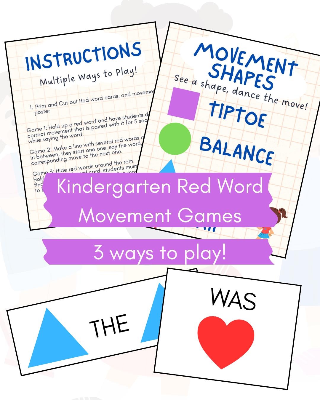 Kindergarten Red Word Movement Game | Active Learning (printable) - Etsy