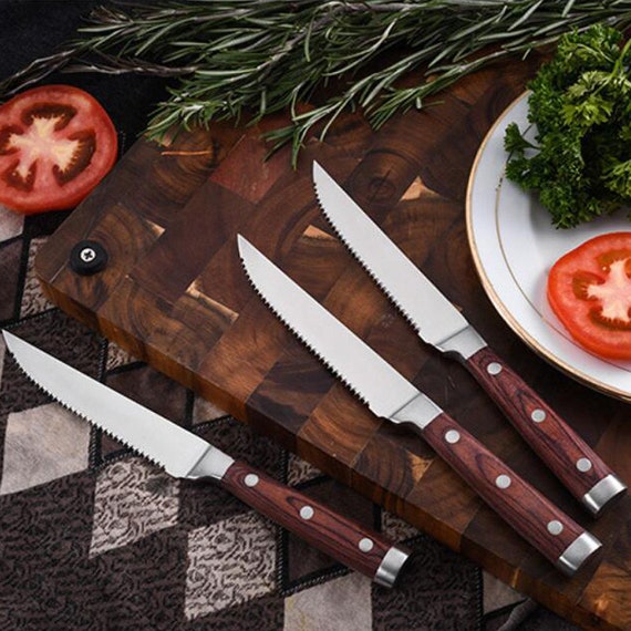 Stainless Steel Kitchen Knife Wooden Handle Cultery Tools Etsy