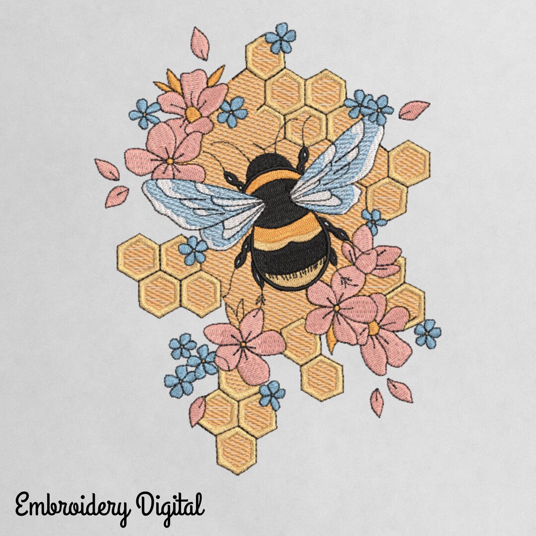 Bumblebee Honeycomb Embroidery | Spring Floral Bee Garden Machine File ...
